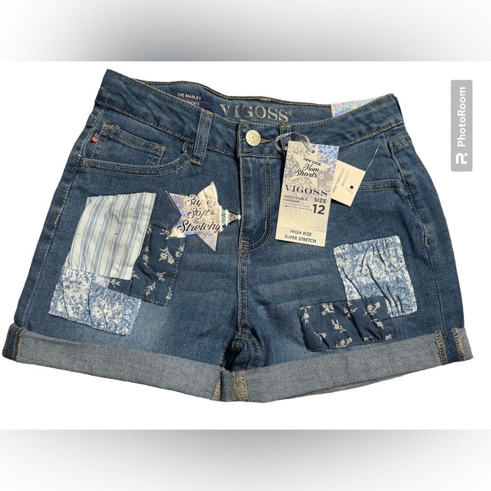 NWT Vigoss Marley Adjustable Super Stretch High Rise Mom Shorts Sz 12